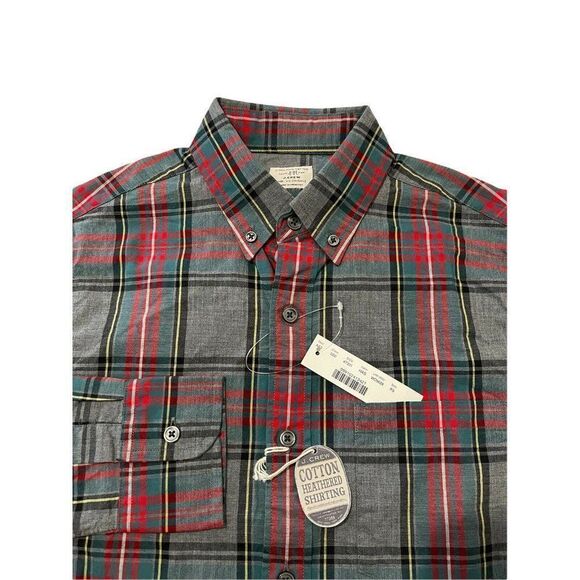 NWT J.Crew Men's Dress Shirt Gray Red Plaid Heathered 2-Ply Cotton Size XS - Picture 5 of 9